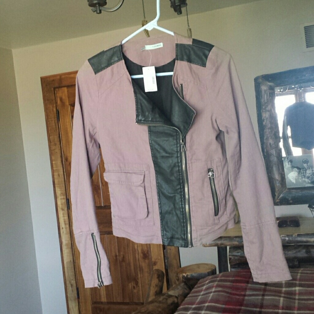 NWT linen and faux leather jacket