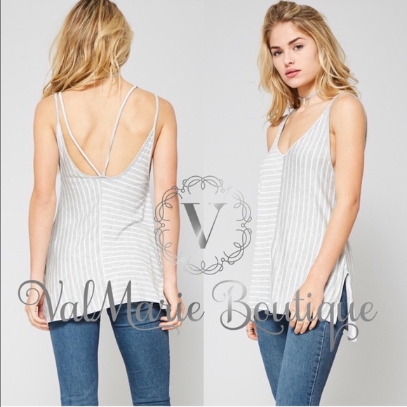 Grey ivory striped top - Picture 3 of 3