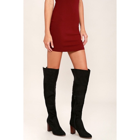 Nasty Gal Shoes - Black Suede Over The Knee Boots