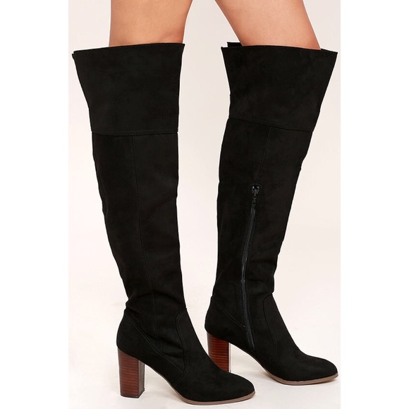 Black Suede Over The Knee Boots - Picture 2 of 4