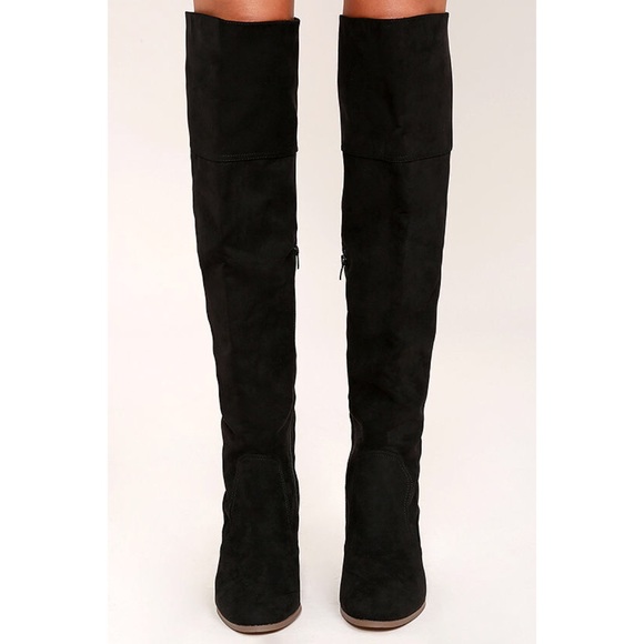 Black Suede Over The Knee Boots - Picture 3 of 4