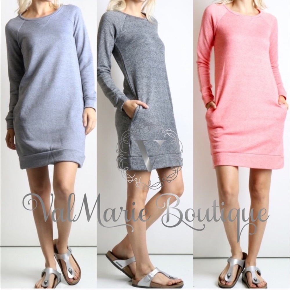 Sweatshirt Dress with Pockets - Coral - Picture 3 of 3
