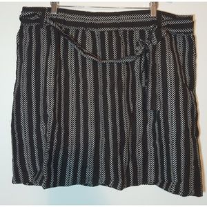 XXL black & white belted linen blend skirt
