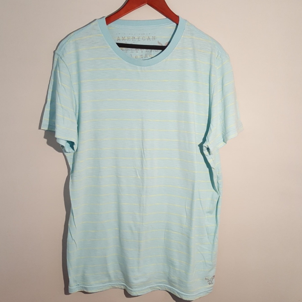 American Eagle striped baby blue t-shirt