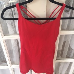 Bright red strappy cross back Lulu tank