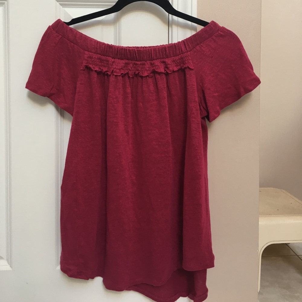 Anthropologie's Bordeaux off the shoulder top