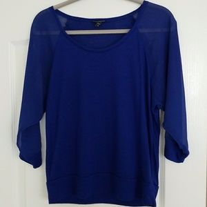 Soft royal blue top with sheer sleeves