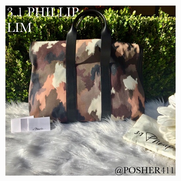 RARE 3.1 PHILLIP LIM CAMO CANVAS & LEATHER BAG - Picture 6 of 8