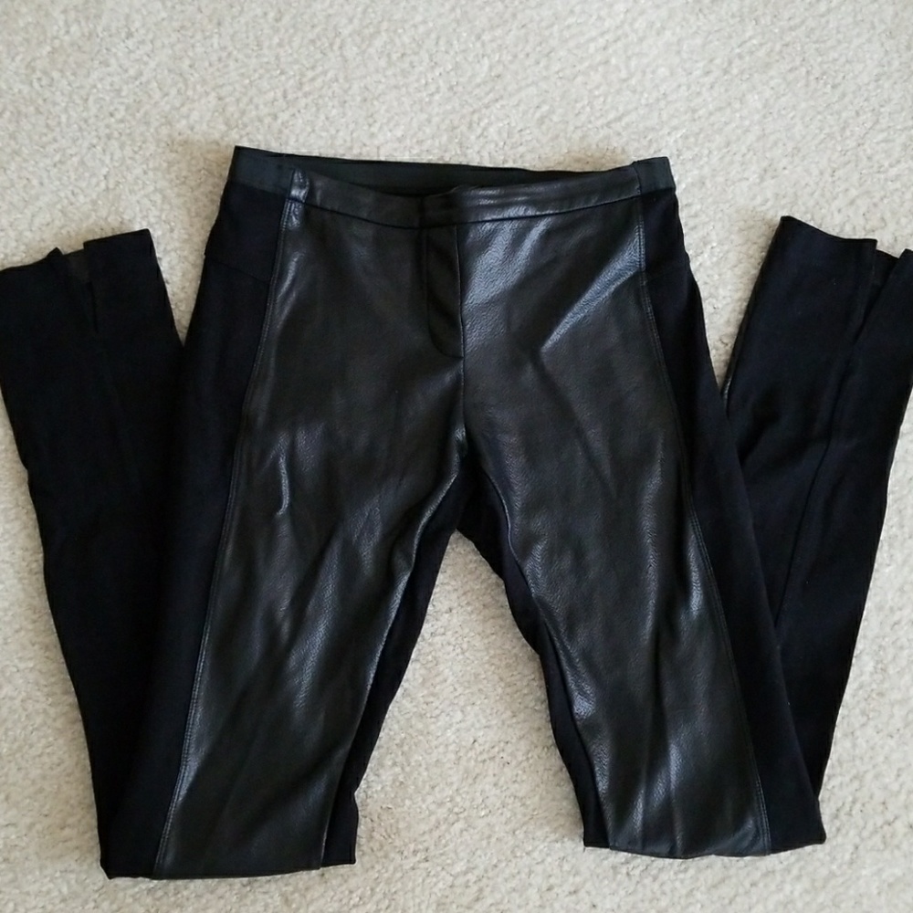 BCBG front faux leather detail leggings