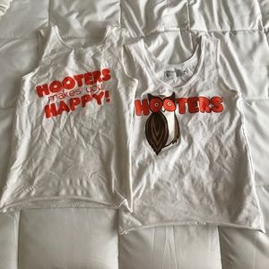 Two Used White Hooters Tank Tops