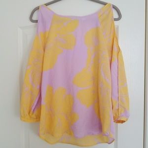 Cold shoulder tropical print flowy top