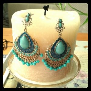 Modcloth Turquoise bead peacock earrings.