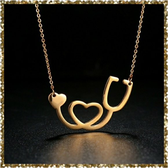 Boutique Chic  Jewelry - Medical heart stethoscope necklace - yellow gold