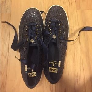 Navy kate spade glitter keds, never worn