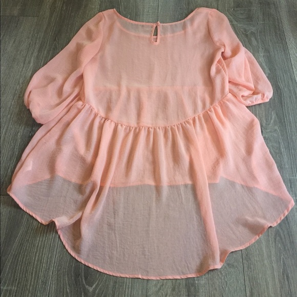 Flowy Hi-Lo Top Blouse Sheer Tunic - Picture 4 of 5