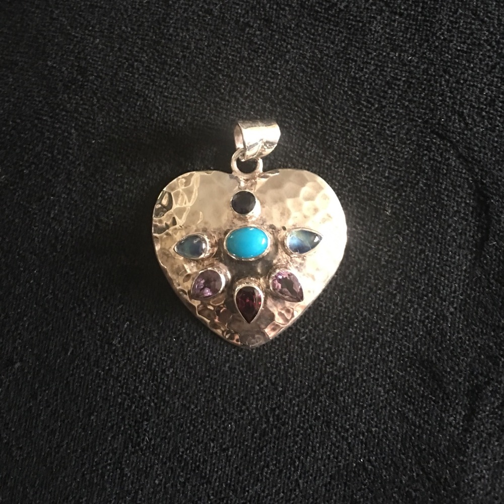 Silver and semi precious stone heart pendant
