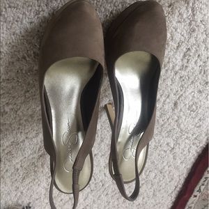 Taupe heels, back strap