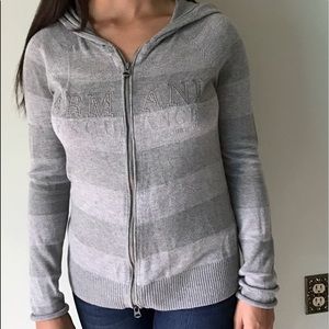 Armani Exchange striped gray hooded sweater