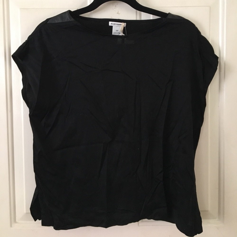 NWT club Monaco blouse leather trim black small