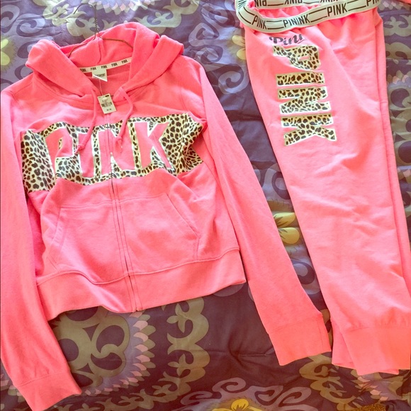 PINK Victoria's Secret Other - Victoria's Secret pink leopard hot pink sweatsuit