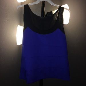 Ruffled blue and black tank top