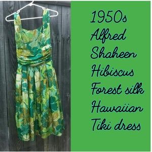 Vintage 50s Alfred SHAHEEN silk Tiki Hawaiian