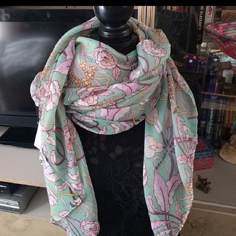 Mint Green Spring Floral Scarf