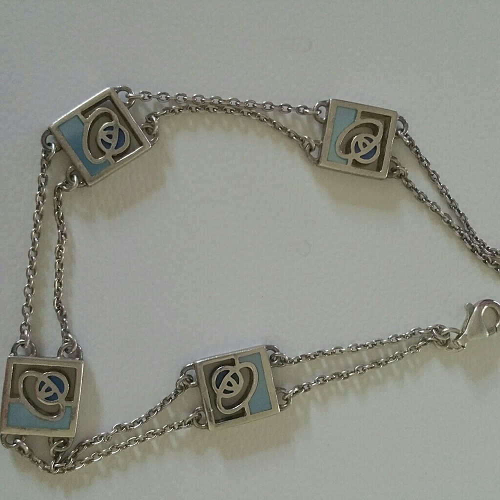 Saturn" Planet Sterling Silver & blue link Bracelet - Picture 1 of 3