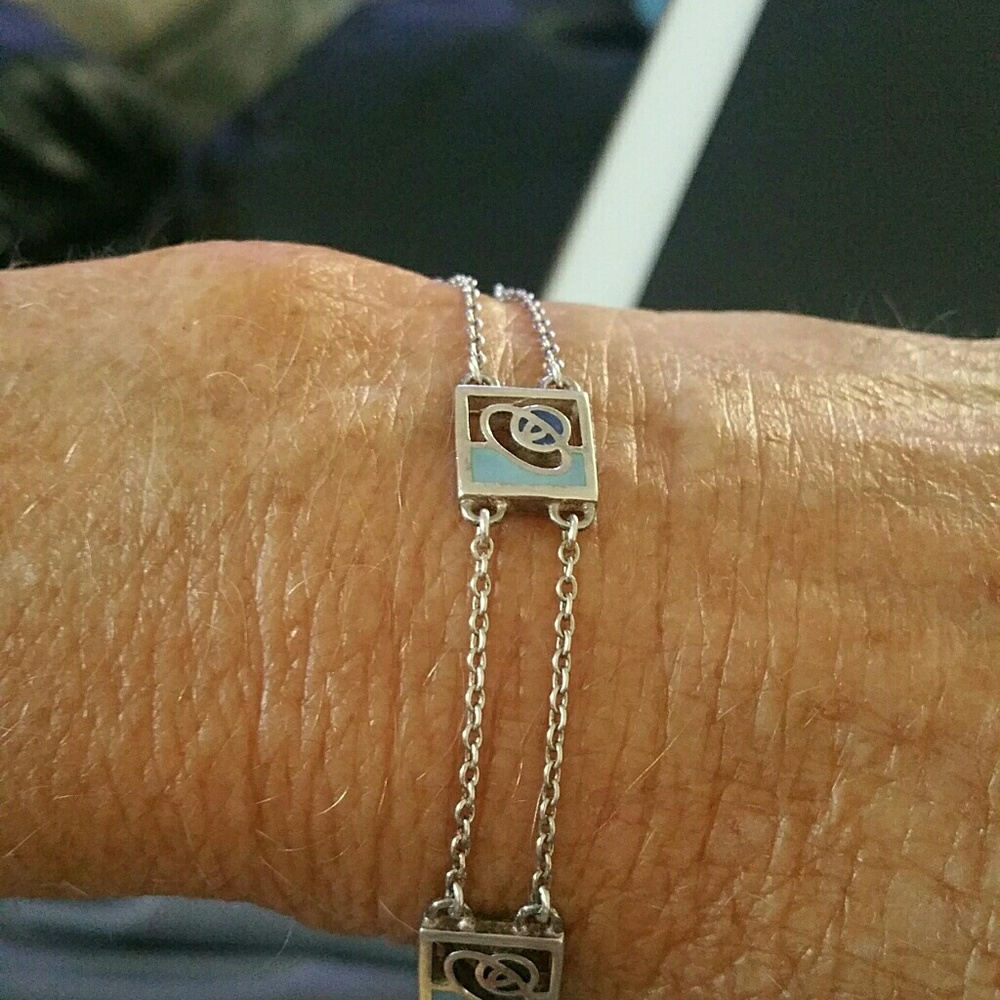 Saturn" Planet Sterling Silver & blue link Bracelet - Picture 2 of 3