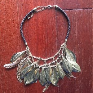 Gold and feather bangle necklace