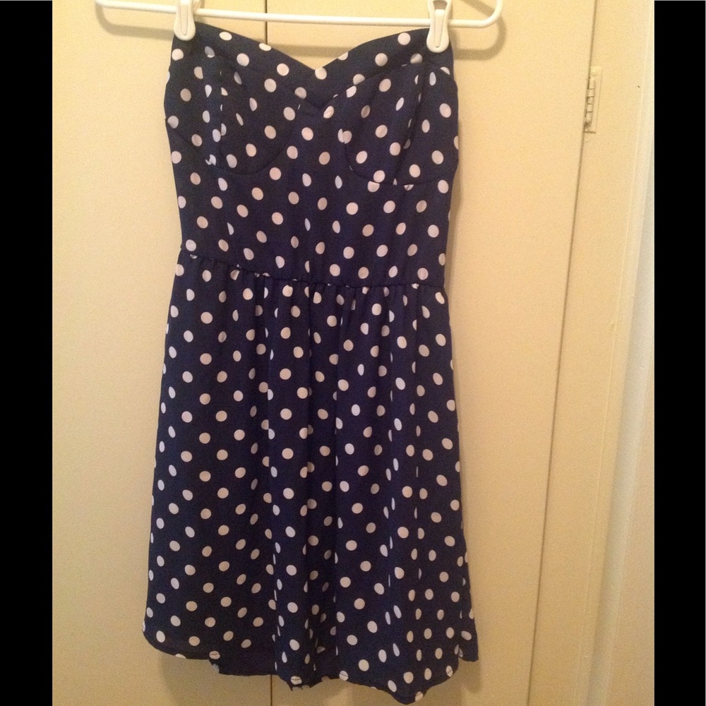 Delias strapless navy dot dress