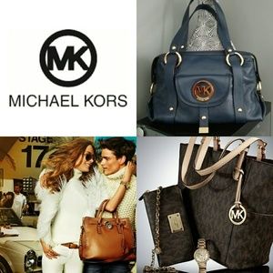 Michael Kors navy leather satchel shoulder bag