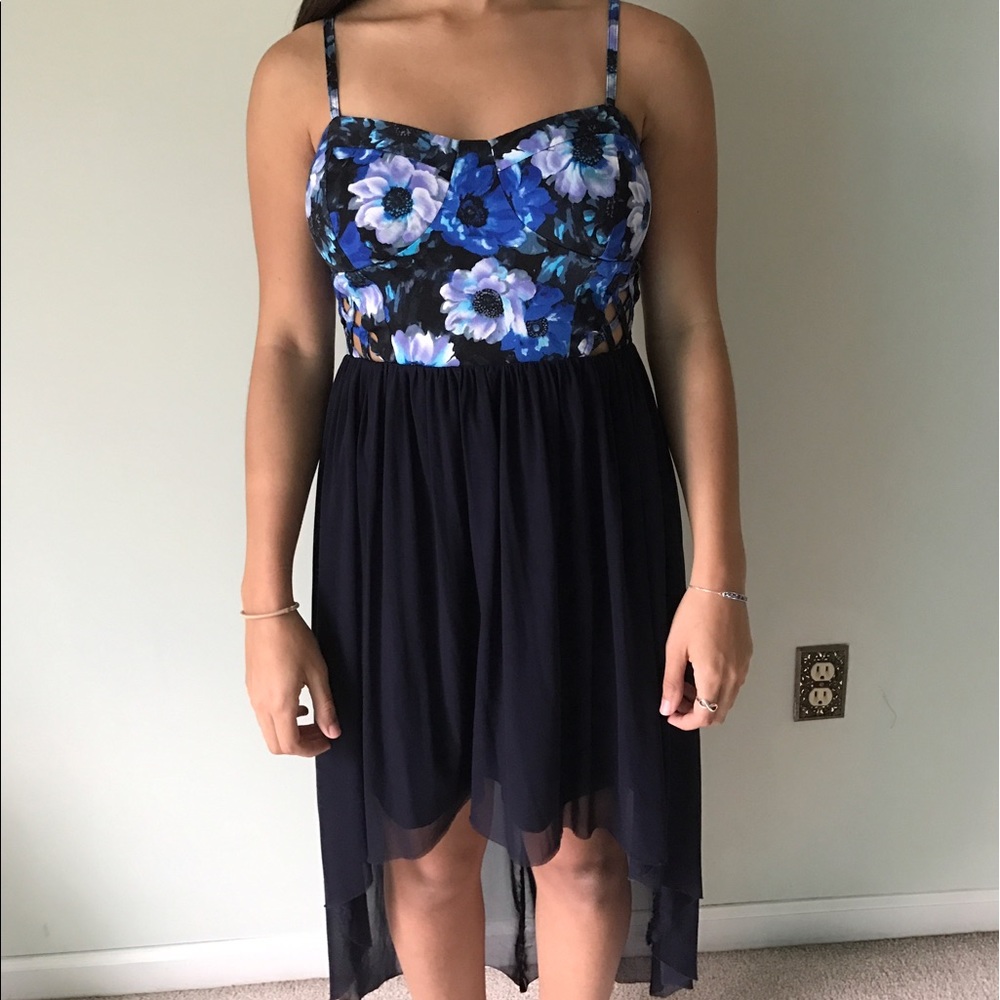 Forever 21 blue floral high low dress size small