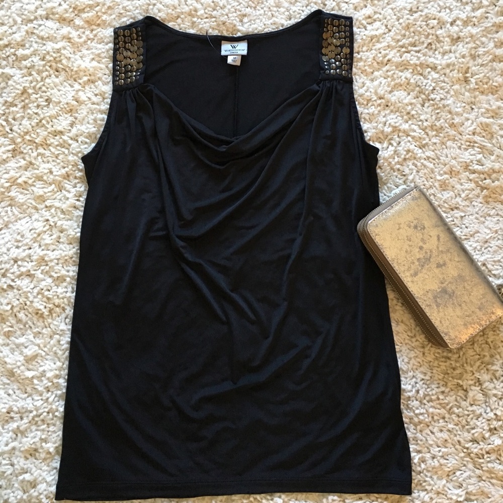 Black Drape Neck Tank with Accents NWOT