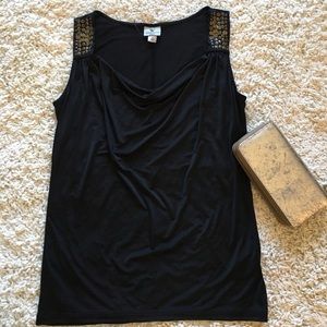 Black Drape Neck Tank with Accents NWOT