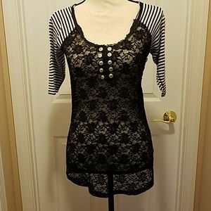 BKE Black with lace sleeves top size M