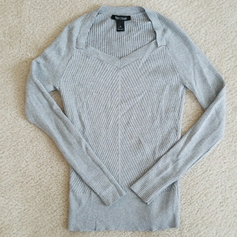 Silver ribbed sweater. White House Black Market