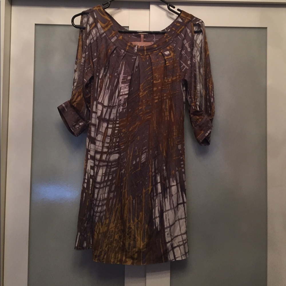 Grey and mustard colored Max Azria dress