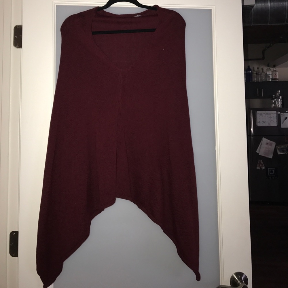Dark red sweater poncho