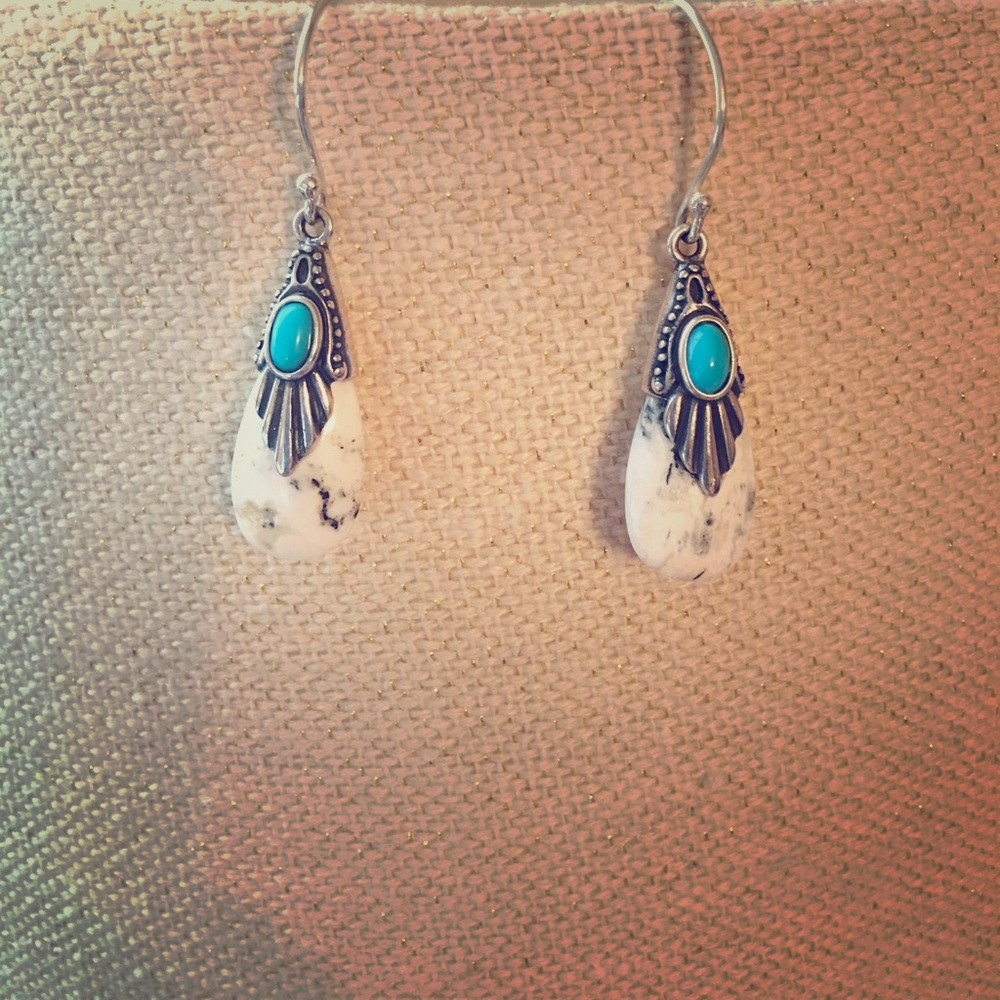 Turquoise and Marbled Stone Drop Earrings