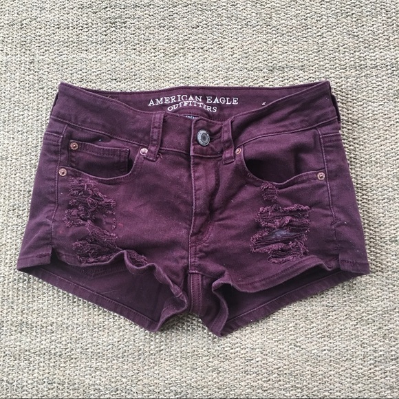 American Eagle Outfitters Pants - American Eagle Maroon Distressed Shortie Shorts 0