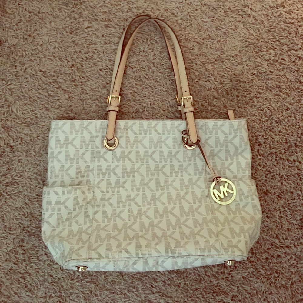 Michael Kors jet set logo tote white