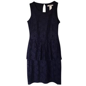 LAUNDRY Deep Navy Peplum Lace Dress