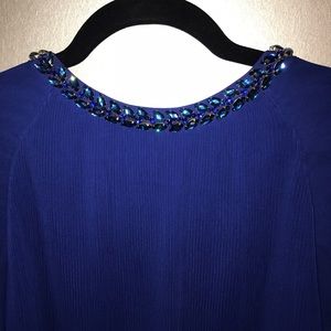 Ted Baker Royal Blue Jeweled Neckline Blouse