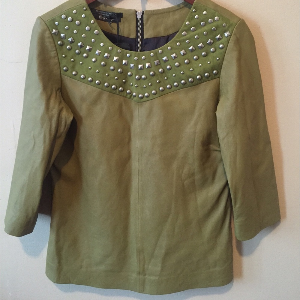 Studded leather top/ new with tags