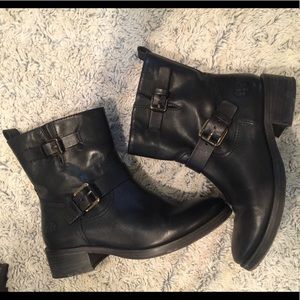 Tory Burch Short Black Bennie Buckle Leather Boots