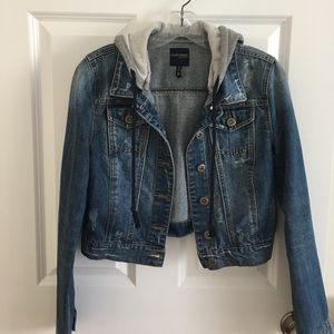 Distressed denim cropped jacket