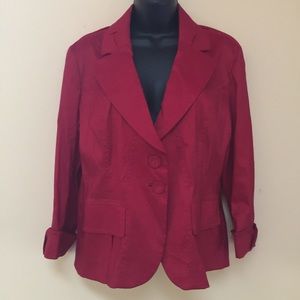 CLARA SUN WOO Red Satin Finish 2 Button Blazer Bow