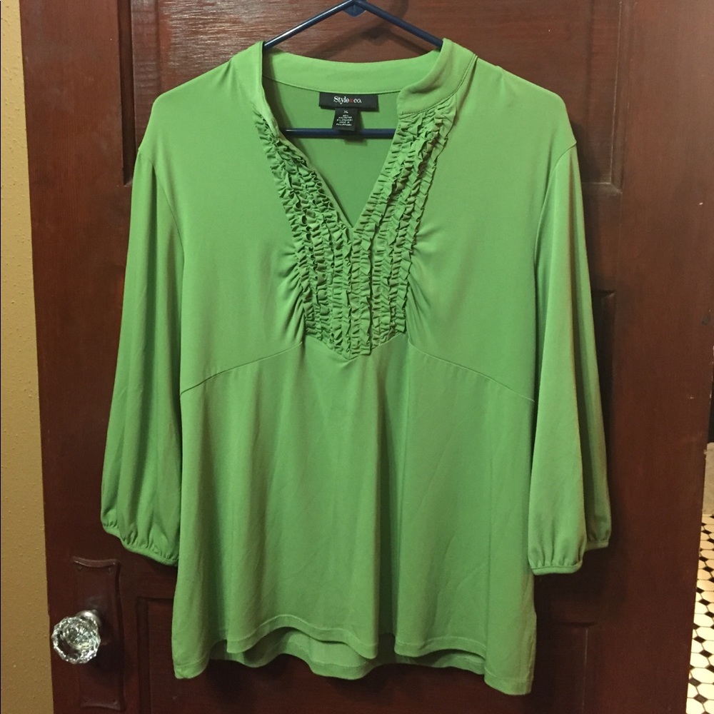 Green polyester with ruffles blouse