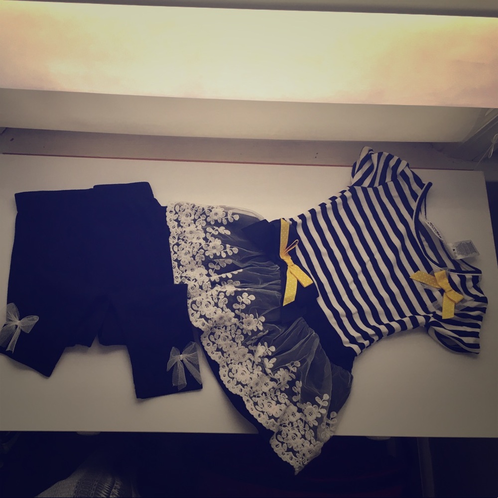 Navy blue and white outfit